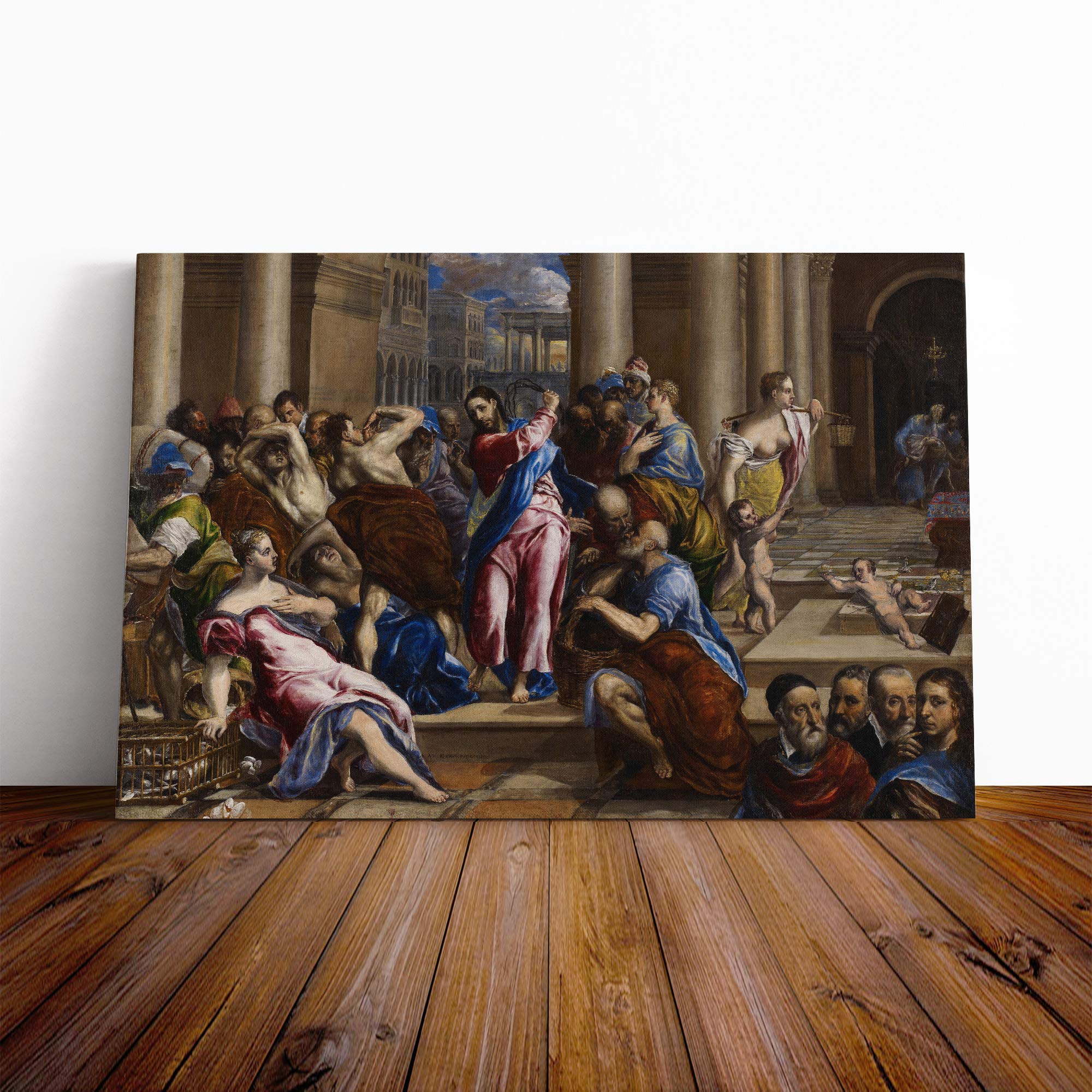 El Greco Christ Driving The Money Changers Canvas Print | Gallery Wrapped 30mm Frame Wall Art | 20x14 inches | Ready to Hang | Modern Religious Picture | Living Room Bedroom Lounge Office