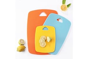 KL KALOO Cutting Boards for Kitchen, Kaloo Plastic Cutting Boards Set of 3, Large Medium Small Cutting Boards for Kitchen, Easy Grip Handle, BPA Free, Dishwasher Safe (3 Size, Multi Colors)