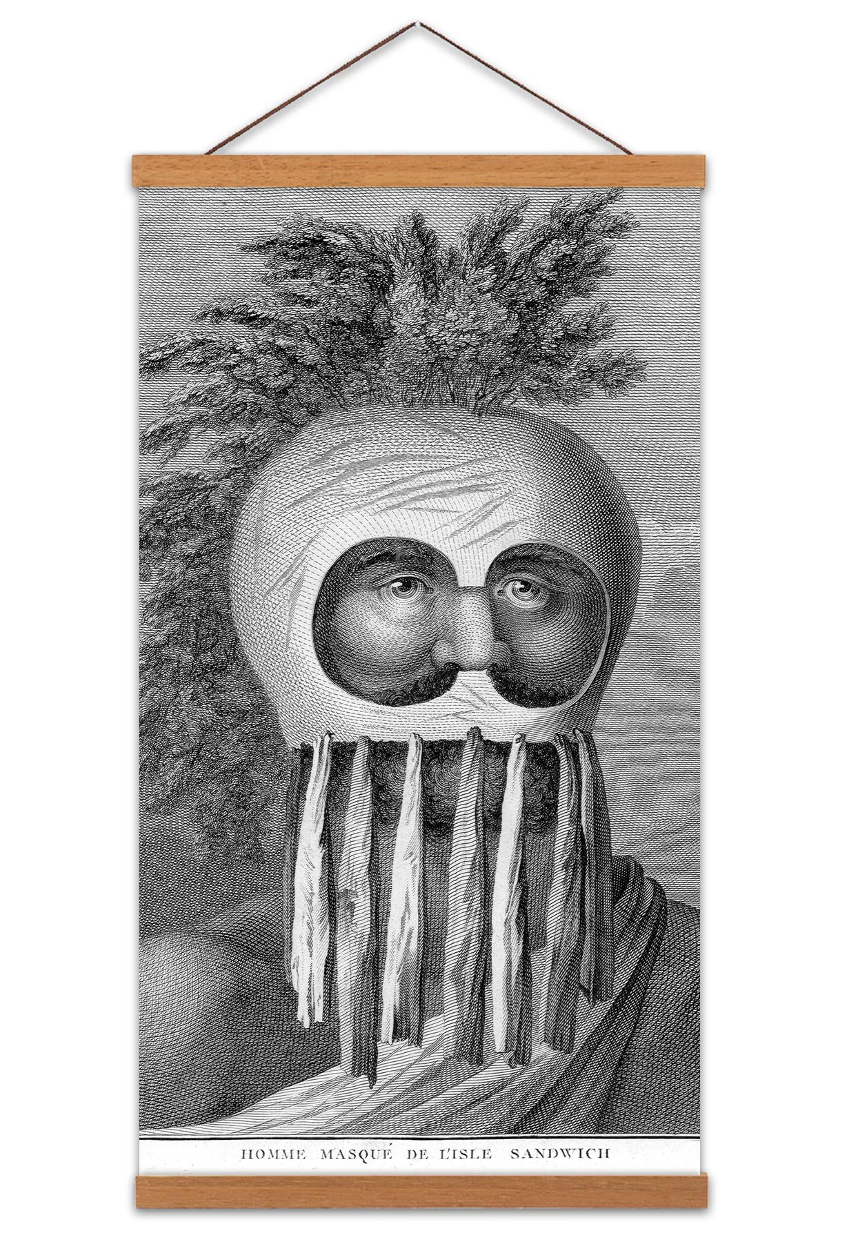Cook Hawaii Sandwich Isles Man Mask Illustration Canvas Wall Art Print Magnetic Hanger Clip Frame 24X12 Inch
