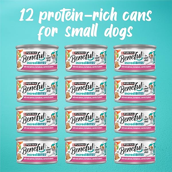 PURINA BENEFUL SMALL BREED WET DOG FOOD, INCREDIBITES LOAF WITH REAL SALMON RECIPE – (PACK OF 12) 3 OZ. CANS