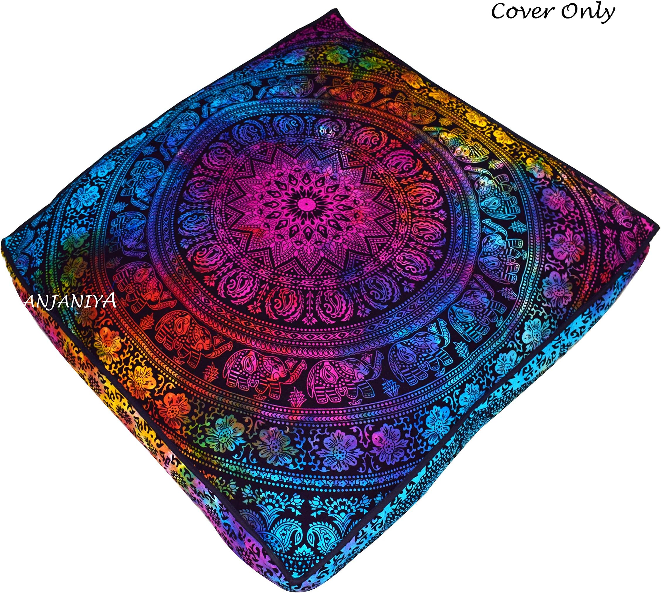 ANJANIYA - 35"x35" Mandala Bohemian Yoga Meditation Large Square Dog Bed Outdoor Floor Pillow Cover Couch Seating Cushion Throw Hippie Decorative Boho Indian Ottoman (Multi Mandala)
