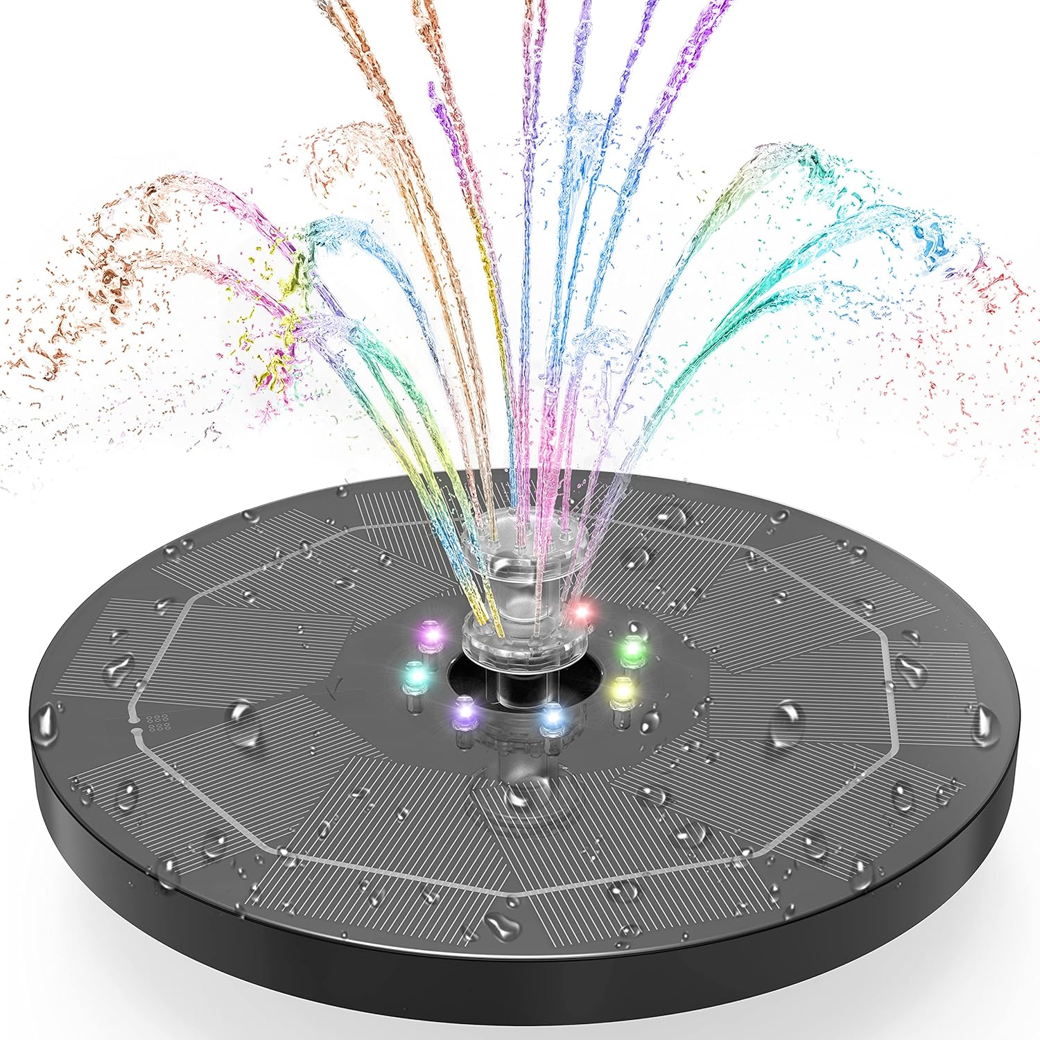 AISITIN 5.5W Solar Fountain Pump with LED Lights, Solar Powered Water Fountain Pump with 3000mAh Battery and 7 Double Sprayer Nozzles Floating Solar Fountain for Bird Bath, Garden, Pond, Pool, Outdoor