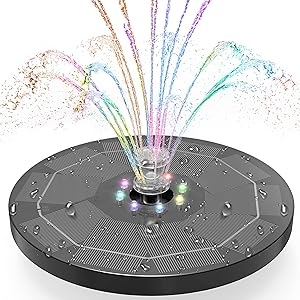 AISITIN 5.5W Solar Fountain Pump with LED Lights, Solar Powered Water Fountain Pump with 3000mAh Battery and 7 Double Sprayer Nozzles Floating Solar Fountain for Bird Bath, Garden, Pond, Pool, Outdoor