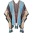 Urban CoCo Women's knit Vintage Ethnic Tassel stripe Poncho Shawl