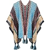 Urban CoCo Women's knit Vintage Ethnic Tassel stripe Poncho Shawl