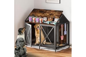ASTRONAPE Dog Crate Furniture, Dog Kennels with Storage, Heavy Duty House Style Dog Pet Home with Two Doors Carpet and Bowls, Reinfored Dog Cage Kennels for Small, Medium,Large Dogs, Retro Brown