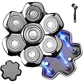 VRMETA Universal Magnetic Detachable 7D Replacement Heads For Electric Head Razor Stainless Steel Shaver Blades for Bald Men's Smooth Shave (7D Silvery)