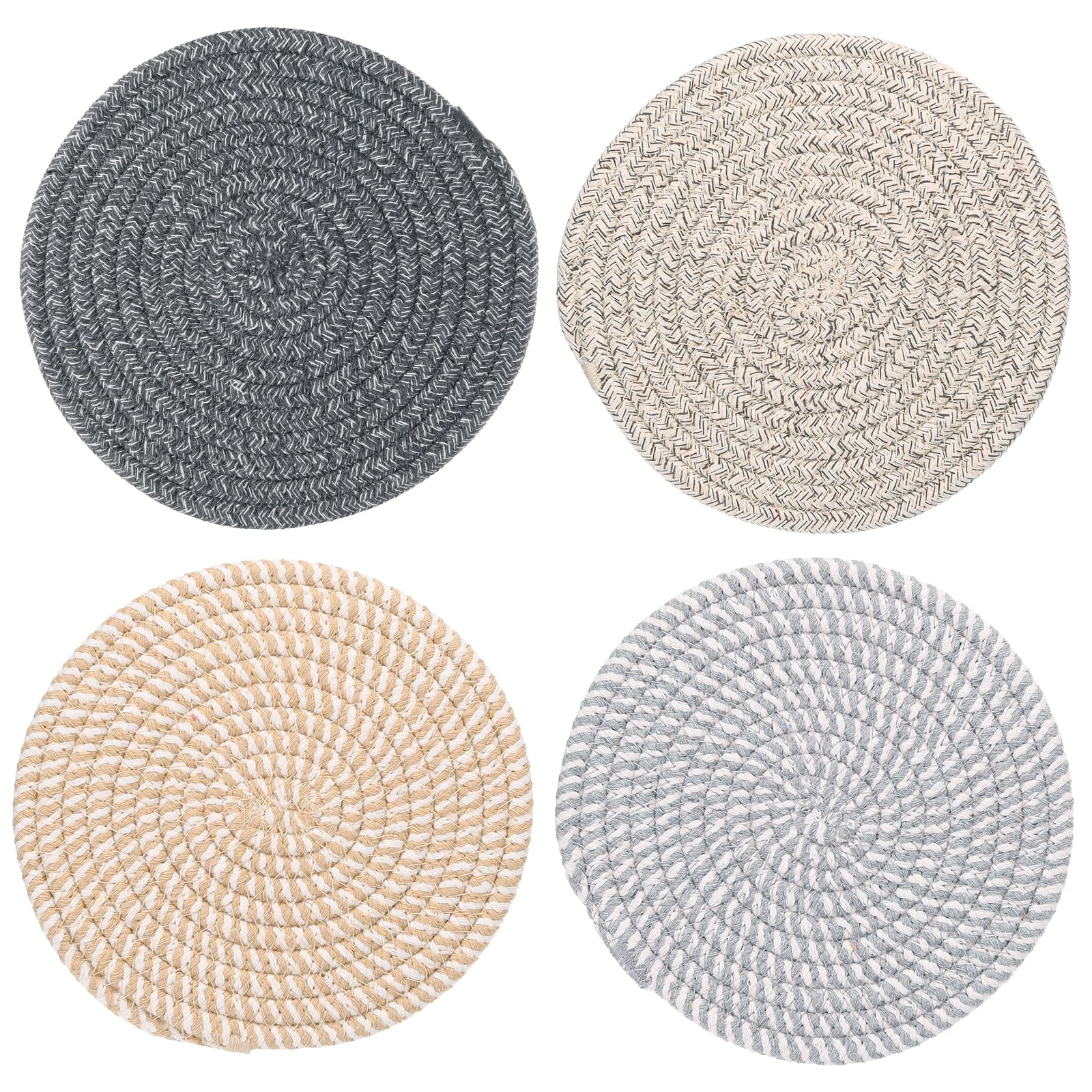 PATIKIL Plant Coasters 7 Inch, 4 Pcs Woven Plant Mat Round Pads Set for House Indoor Outdoor Gardening Pot Kitchen Table Stripe Color Set