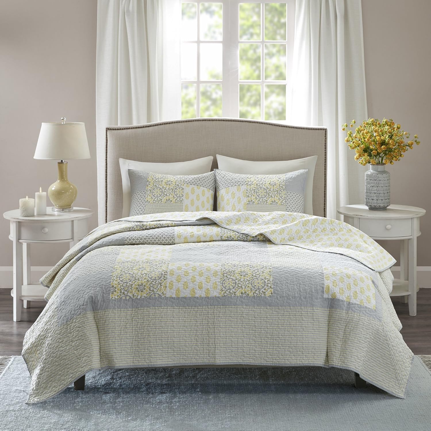 激安単価で 3ピースイエローパープルグレーホワイトking Cal King Coverletセット パッチワークテーマリバーシブル寝具shabby Chic Medallion Prettyエレガントペイズリーcharmingボヘミアンボーホー コットン B074ncgzwn Www Ims Produkte De