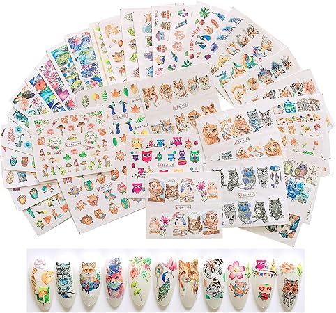 Amazon 36枚入ネイルアートシール 貼水デカール水転写ステッカー貼狐フクロウ図案女性 女の子 子供用 極薄 こどもネイルステッカー かわいい 仕事やカジュアルネイルデコレーション用105 Nail Angel シール ステッカー 通販