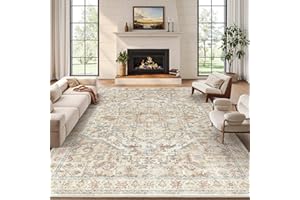 zesthome 8x10 Area Rugs - Stain Resistant Washable Rug for Living Room, Non-Slip Backing Large Area Rug with Ultra-Thin Low Pile for Bedroom, Vintage Home Decor