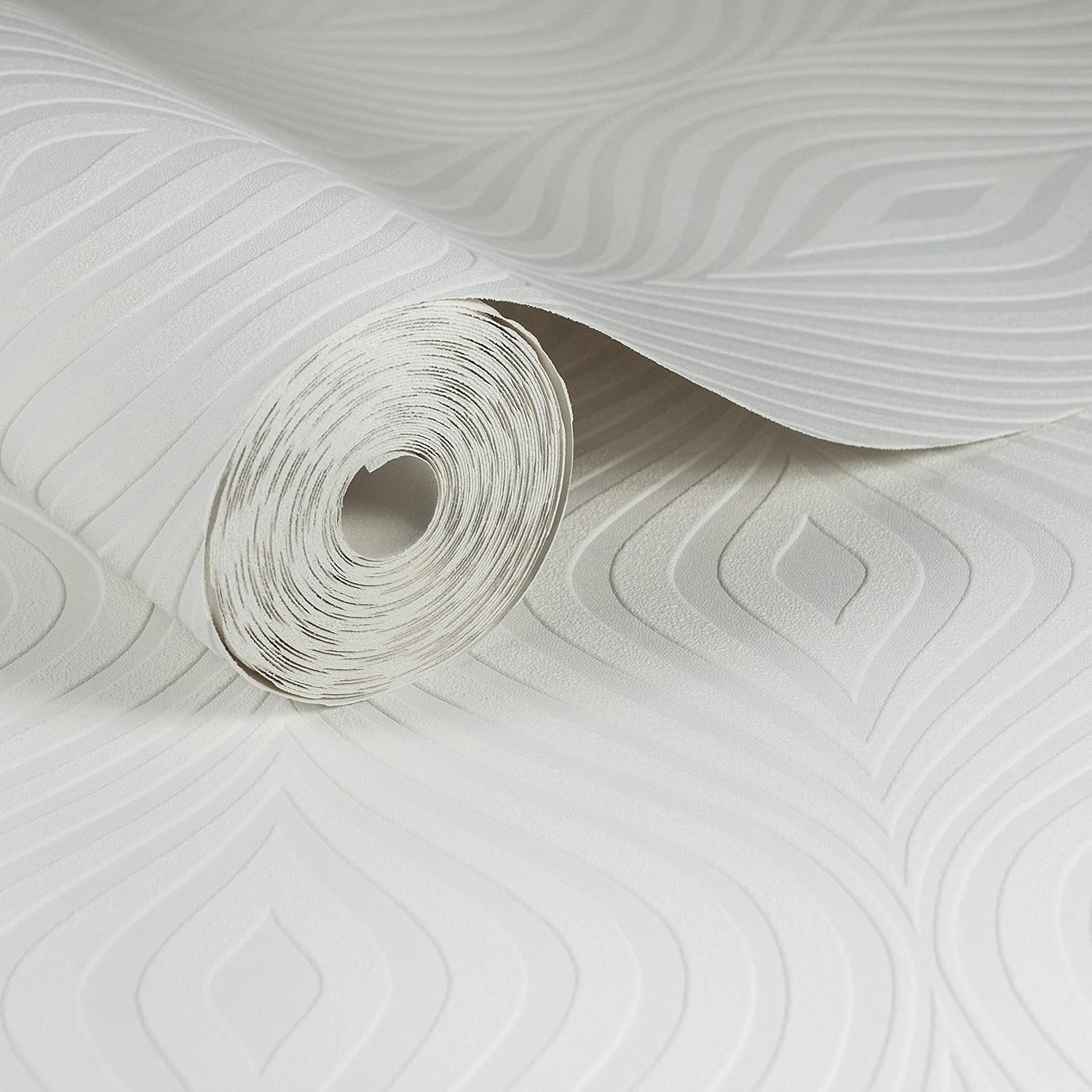 Super fresco Paintable Curvy White Wallpaper, Durable Heavy Duty Wallpaper, Paste The Paper Application, Textured Design - Image 3