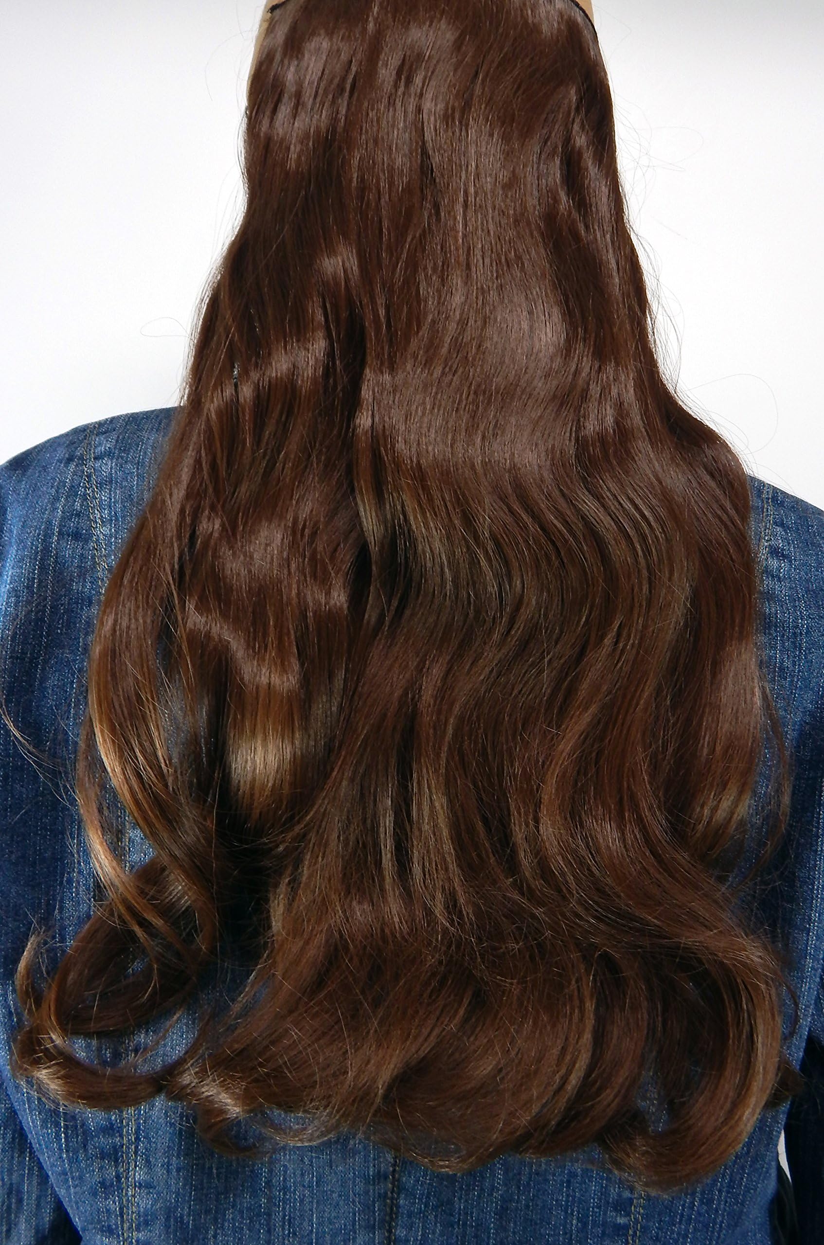 Wavy 20" Halo - Flip in Synthetic Hair Extensions on a Wire Heat Resistant to 350 No Clips, No glue, No Tape, No Damage! 20 inch with 10 Colors to choose from. Wavy hair. (#8 Lighter Brown)