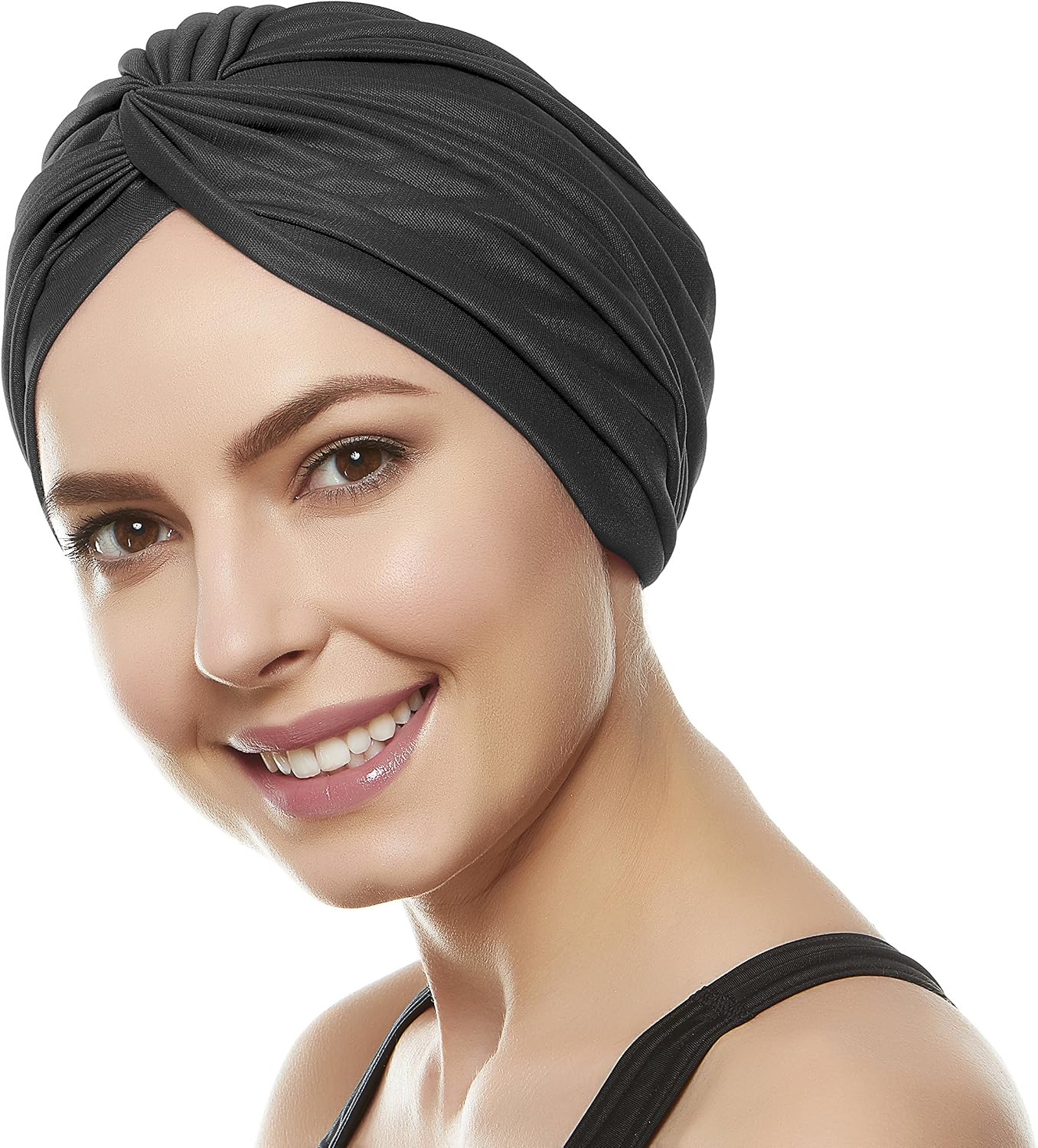 Beemo Polyester Twisted Pleated Turban Head Cover - Black - Image 3