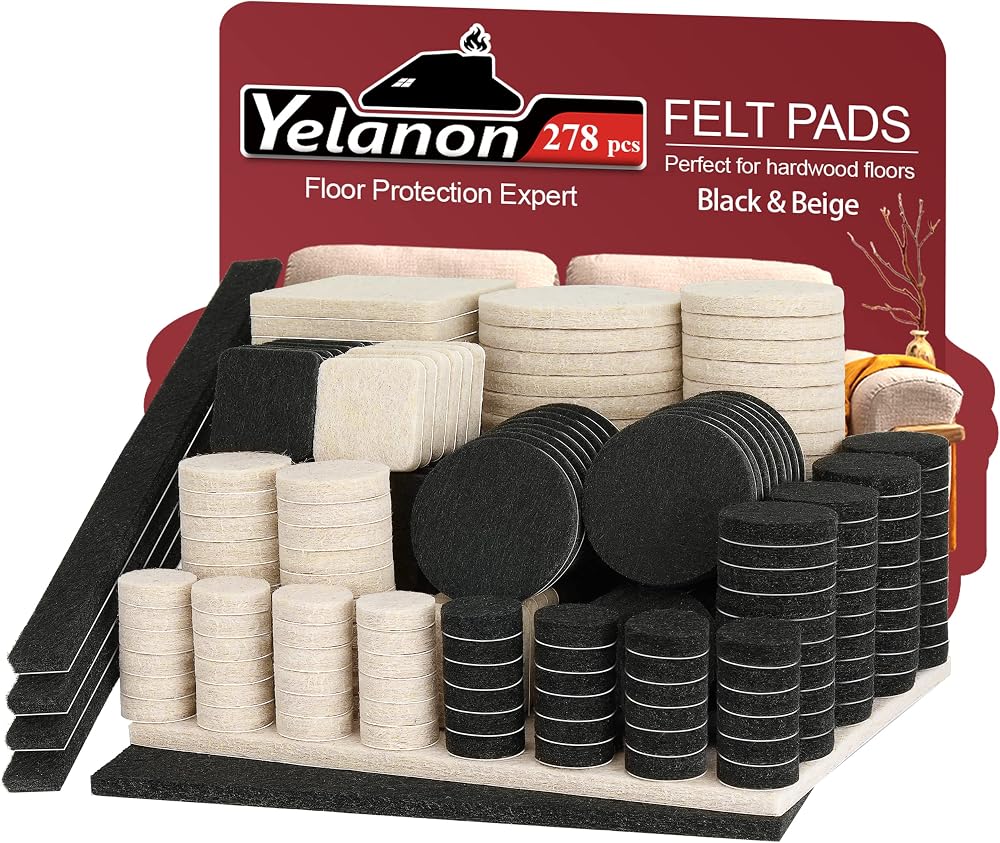 Yelanon Felt Furniture Pads 278 Pcs Self Adhesive Anti Scratch Floor Protectors