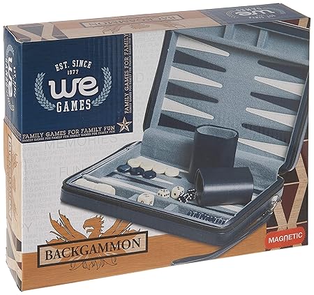 WE Games Blue Magnetic Backgammon Set with Carrying Strap - Travel Size