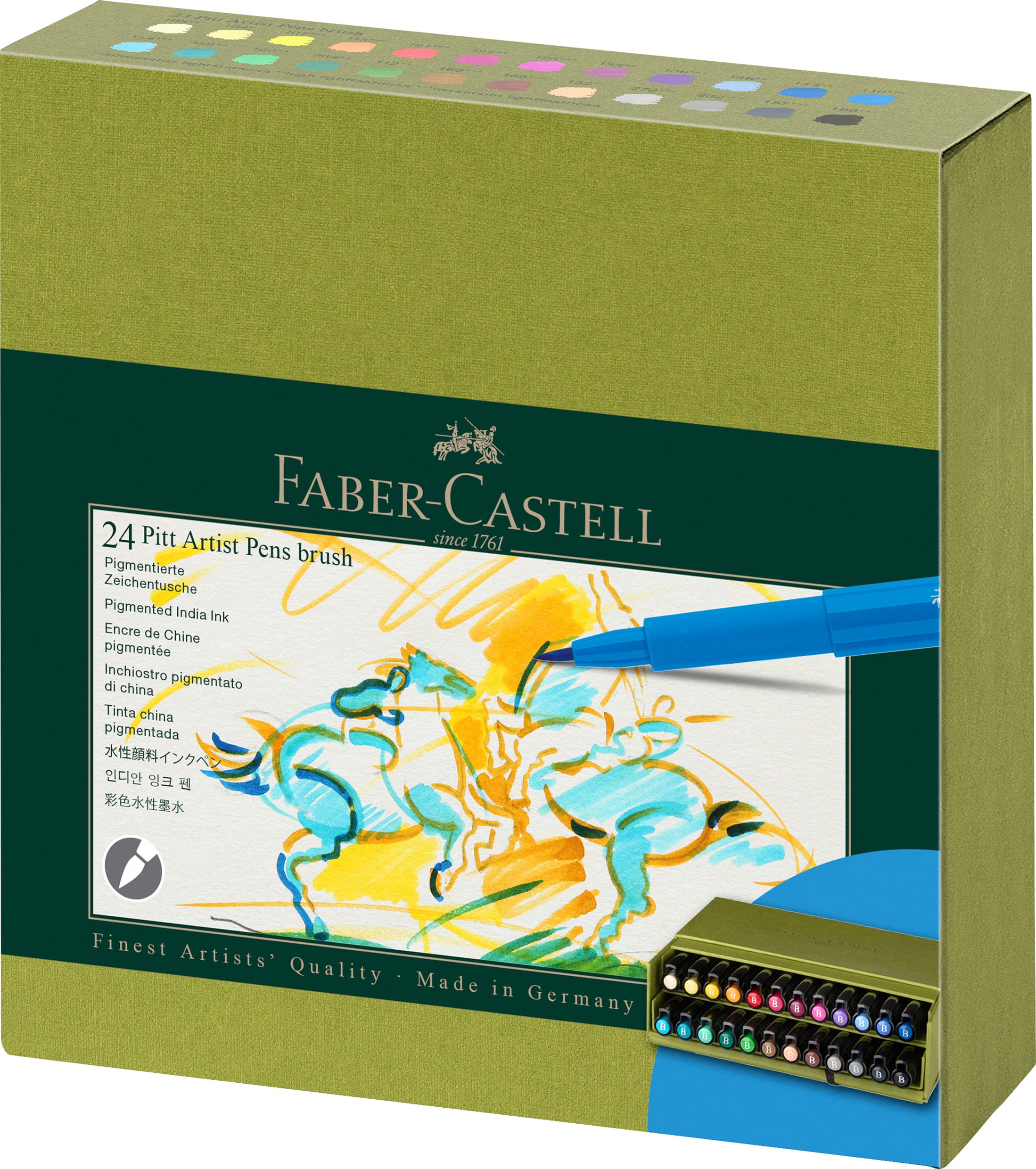 Faber-Castell Art & Graphic Pitt Artist Pen Brush India Ink Pen, Multicoloured, Studio Box of 24, Art, Craft, Drawing, Sketching, Home, School, University, Colouring