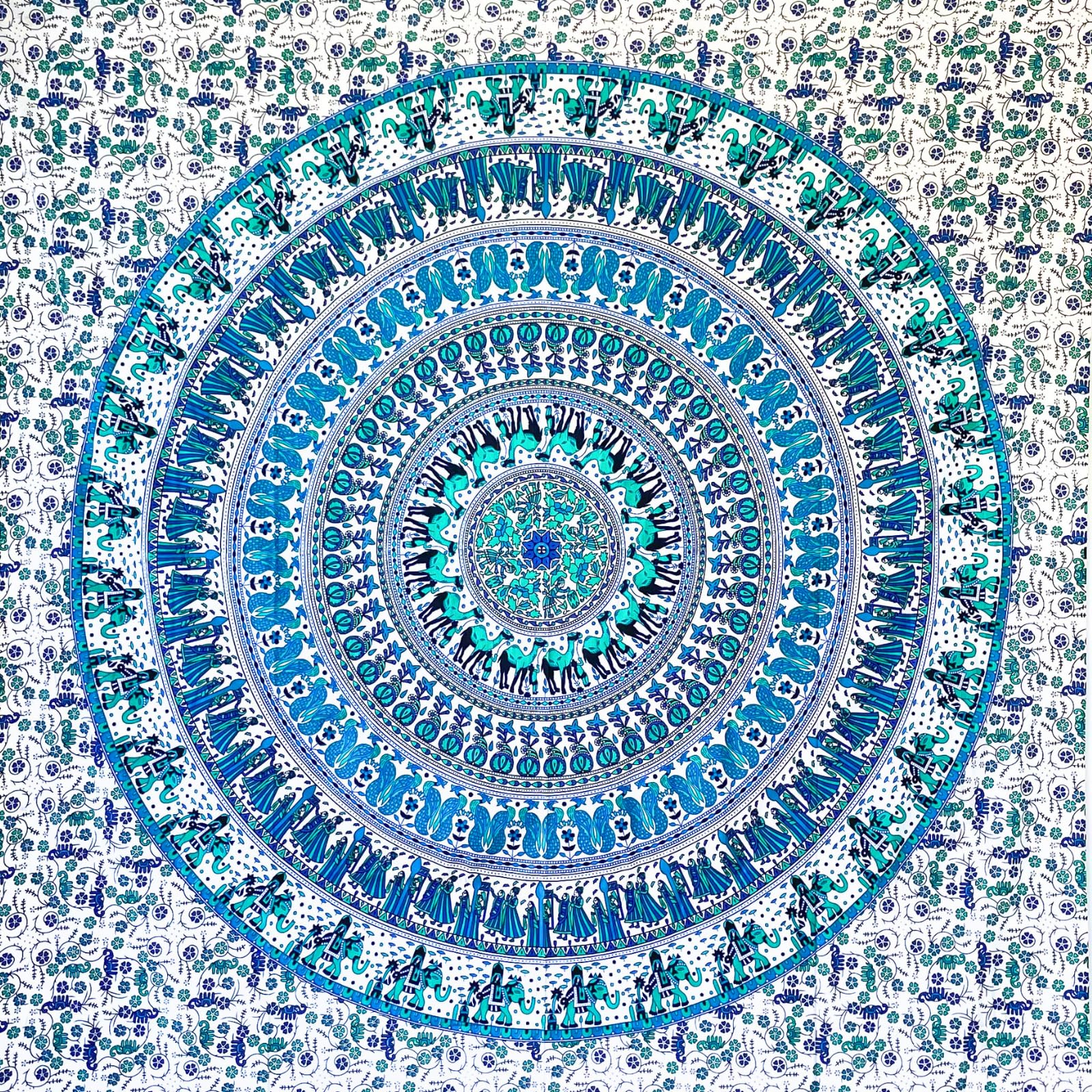 MOMOMUS Mandala Tapestry Wall Hanging - 100% Cotton Indian Art - Tapestry for Bedroom Aesthetic, and Wall Tapestry Hanging - White-Blue, 135x210 cm