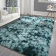 Pettop Fluffy Tie-Dye Peacock Blue Rug for Bedroom Living Room, 4x6 Feet Super Soft Shaggy Plush Fuzzy Rugs for Girls Kids Boys, Non-Slip and Washable Rug for Nursery Classroom, Carpet for Rooms Decor