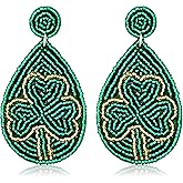 St. Patrick's Day Earrings Festive Shamrock Beaded Teardrop Earring for Women Dangling Statement Green Leaf Lucky Clover Hat Drop Dangle Earrings Irish Holiday Jewelry Gift