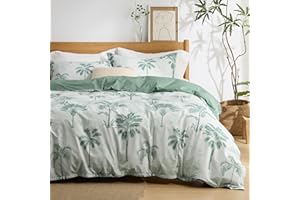 Bedsure Duvet Cover Queen Size - 100% Cotton Reversible Floral Queen Duvet Cover Set with Zipper Closure, 3 Pieces Soft & Breathable Green Milieu Bedding Set with 2 Pillow Shams 20"x26"