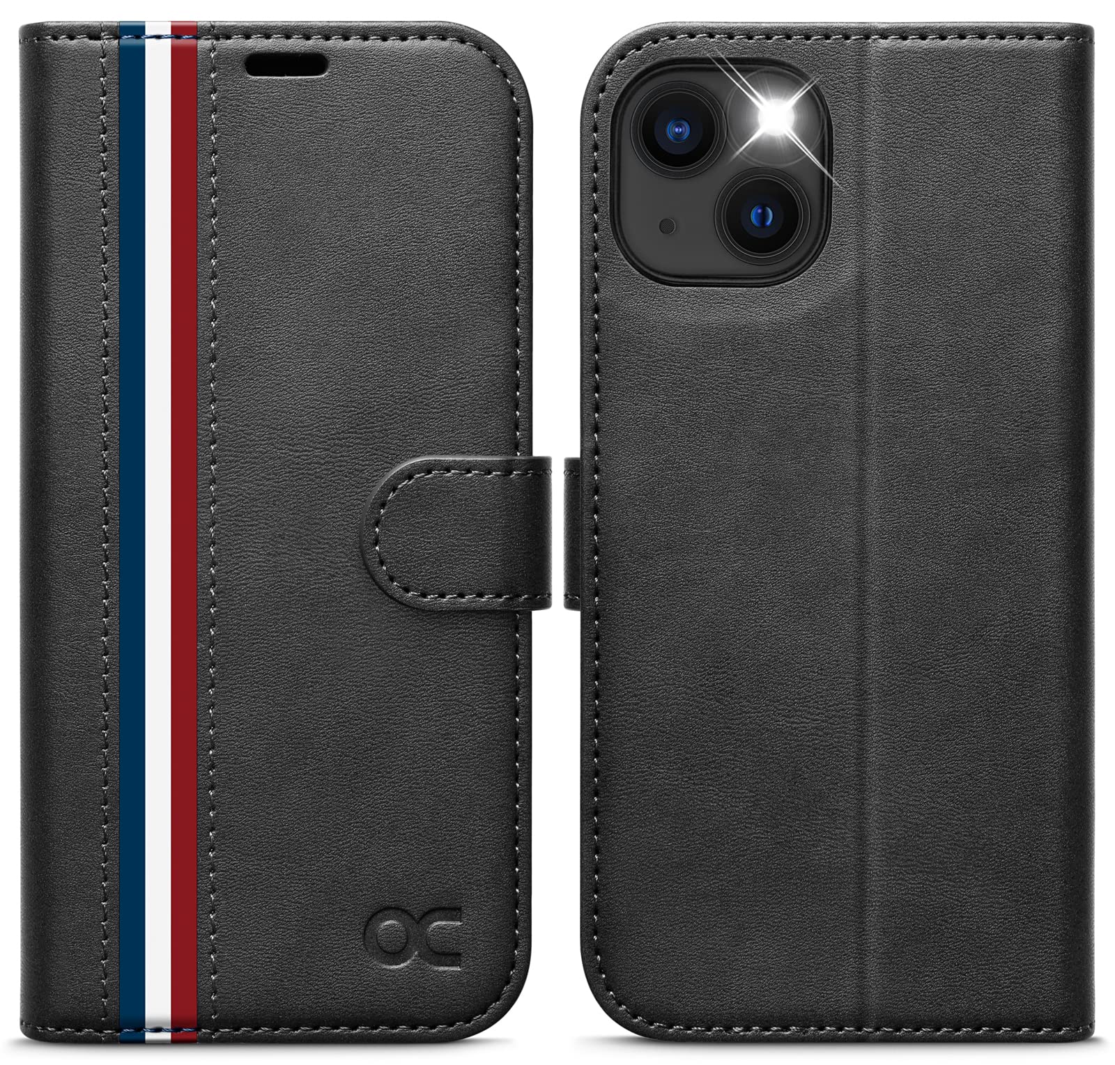 OCASE Compatible with iPhone 13 Wallet Case, PU Leather Flip Folio Case with Card Holders RFID Blocking Kickstand [Shockproof TPU Inner Shell] Phone Cover 6.1 Inch 2021 (Spliced Gray)