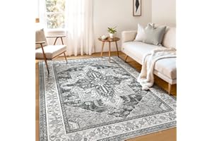 WITSHOCK Living Room Area Rug 6x9: Washable Rugs Boho Soft Non-Slip Low Pile Stain Resistant Foldable Carpet for Bedroom Playroom Dining Room Office Kitchen Farmhouse Home Decor Rug-Gray