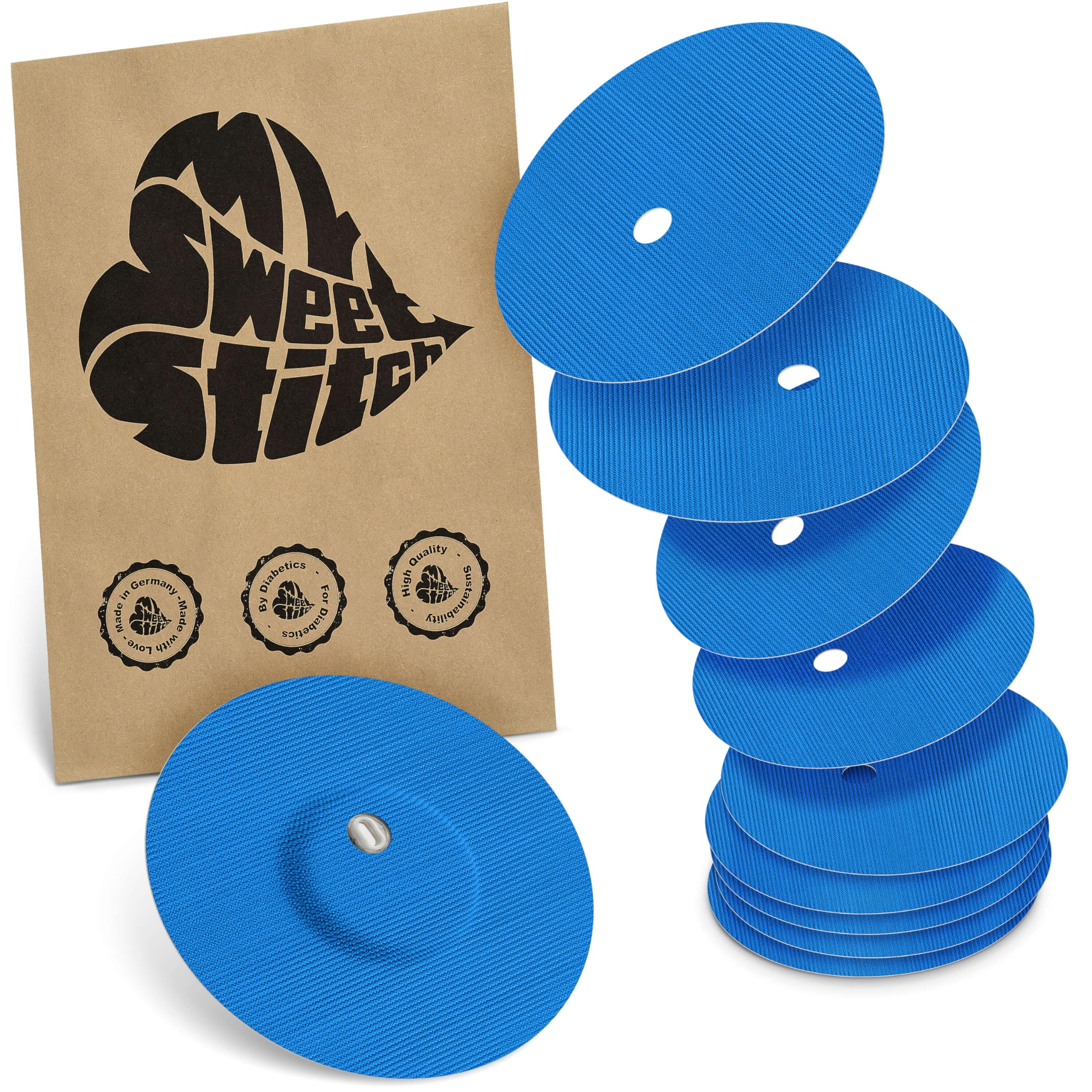 MySweetStitch - 10 x Freestyle Libre 3 Round Patches with Ventilation Hole, Overpatch Ø 60mm, Waterproof, Breathable, Skin-Friendly, Made in Germany, Blue — image 1