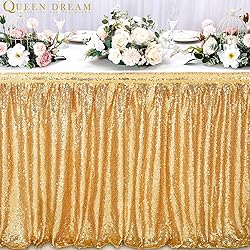 Table Skirt for Rectangle Table 6ft Gold Sequin