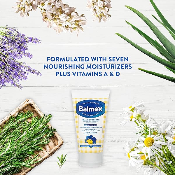 BALMEX MULTI-PURPOSE HEALING OINTMENT & SKIN PROTECTANT FOR DIAPER RASH AND CHAFING, WITH PETROLATUM, 7 MOISTURIZERS AND VITAMINS A&D, PEDIATRICIAN RECOMMENDED AND PARABEN-FREE, 3.5OZ