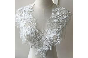 GELVS Shimmer Sequin Bridal Lace Applique lace Motif Corded Embroidered Floral Sewing Patches Wedding Dress Hem Accessories 1 Pair