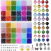 1500pcs 6mm Faceted Crystal Glass Beads Bracelet Making Kit,48 Colors Glass Beads for Bracelets, Bicone Crystal Beads for Jewelry Making Necklace Earrings DIY Crafts,Gift for an 8-year-old girl