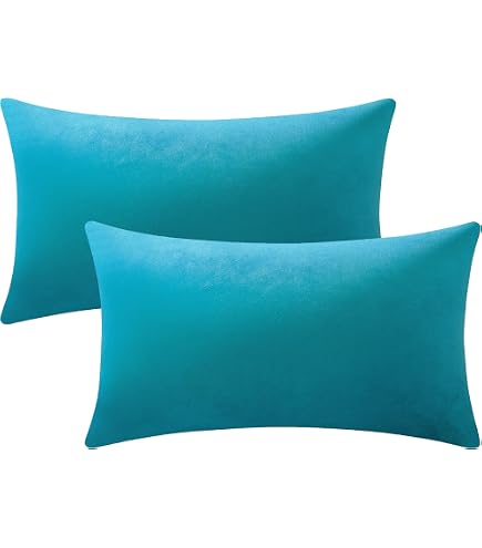 Turquoise Velvet Lumbar Pillow Covers 12x20 Inch (Set Of 2) – Decorative Sofa & Bed Cushion Covers With Hidden Zipper - View #11