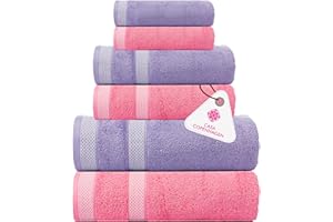 CASA COPENHAGEN Solitaire Mix 6 Pieces Towel Set- Purple Rose + Pink, 600 GSM 2Bath Towel 2Hand Towel 2Washcloth, Designed in Denmark Made of Soft Egyptian Cotton for Bathroom, Kitchen & Shower
