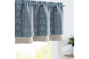 jinchan Geometric Striped Boho Valance Curtains Blackout Double Layer Valance for Windows 18 Inch Farmhouse Window Treatment for Kitchen Living Room Bedroom Rod Pocket 1 Panel Blue