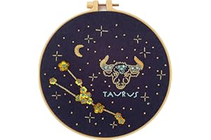 mozhijing Constellation Embroidery Kit for Adults with Stamped Pattern, Round Beads for Embroidery DIY Crafting,Cross Stitch Beginner Kits with Frame,Taurus Embroidery Kit.