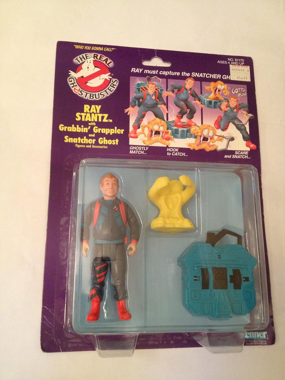 The Real Ghostbusters RAY STANTZ with Grabbin' Grappler and Snatcher Ghost 5" Action Figure (1986 Kenner)