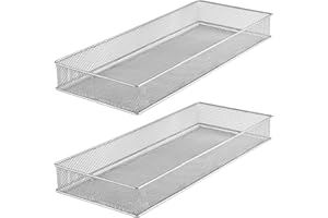 YBM HOME Silver Mesh Drawer Cabinet and or Shelf Organizer Bins, School Supply Holder Office Desktop Organizer Basket (2, 6x15x2 Inch)