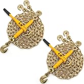 KJE (2) Ratchet Chain Binders 5/16" -3/8" Grade 70 + (2)5/16"&times;10' Chains, Heavy Duty Chain and Ratcheting Binder Set WLL 5,400 Lbs, Suitable for Tie Down, Hauling, Towing