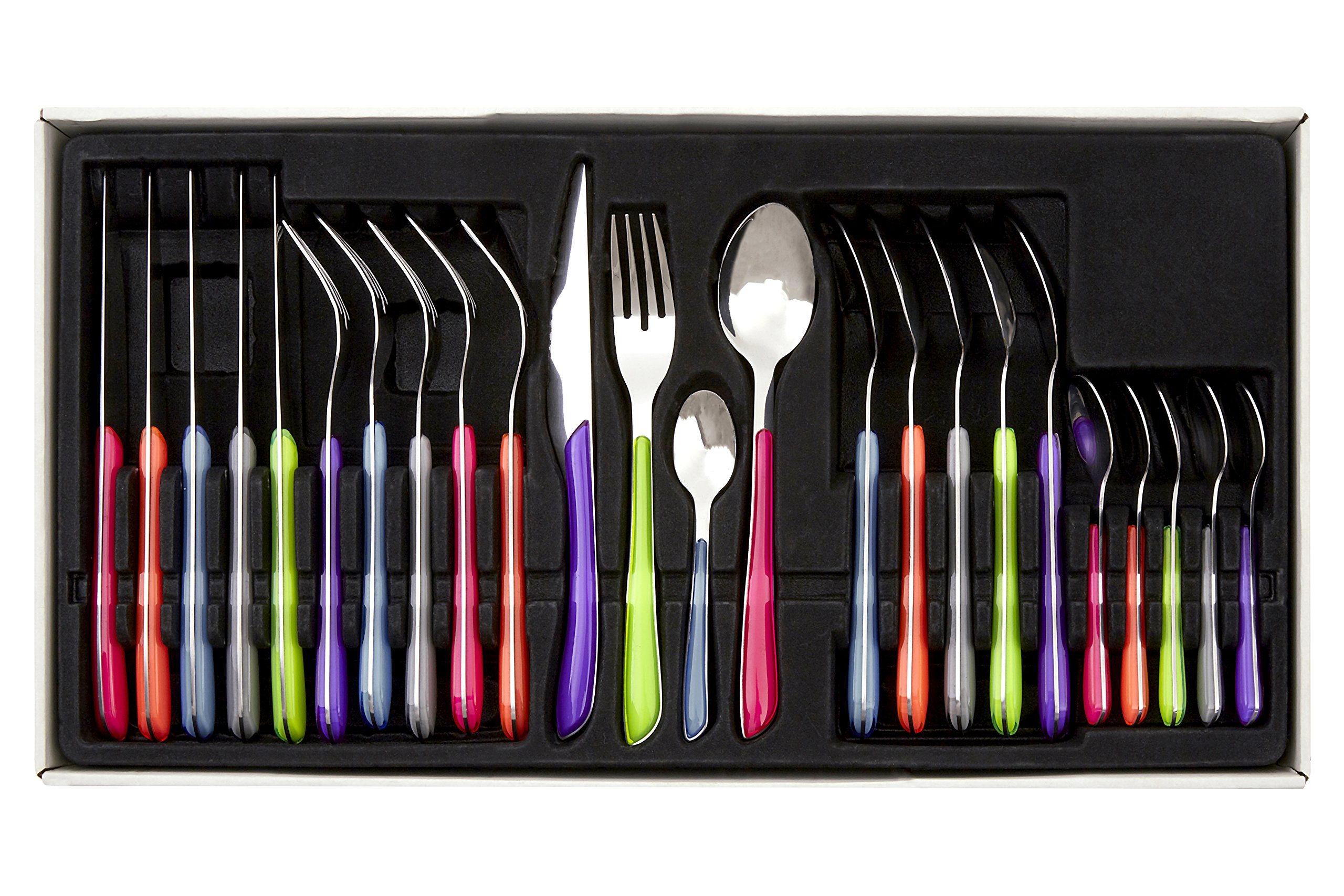Premier Housewares Bright Design 24 Pc Multi Coloured Cutlery | Bold Design Cutlery Set for Kitchen | Stainless Steel Knives and Fork Set for Breakfast | Portable Cutlery Set