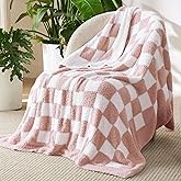 Bedsure GentleSoft Pink Checkered Throw Blanket for Couch - Super Soft Cozy & Warm Knit Blanket, Lightweight & Fluffy Plaid Blankets for Bed & Sofa,Valentines Day Decor Gifts for Women, 50x60 Inches