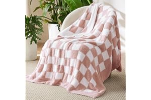 Bedsure Checkered Throw Blankets for Couch - Pink Fluffy Fuzzy Plush Soft Reversible Checkerboard Blanket for Sofa and Bed, C