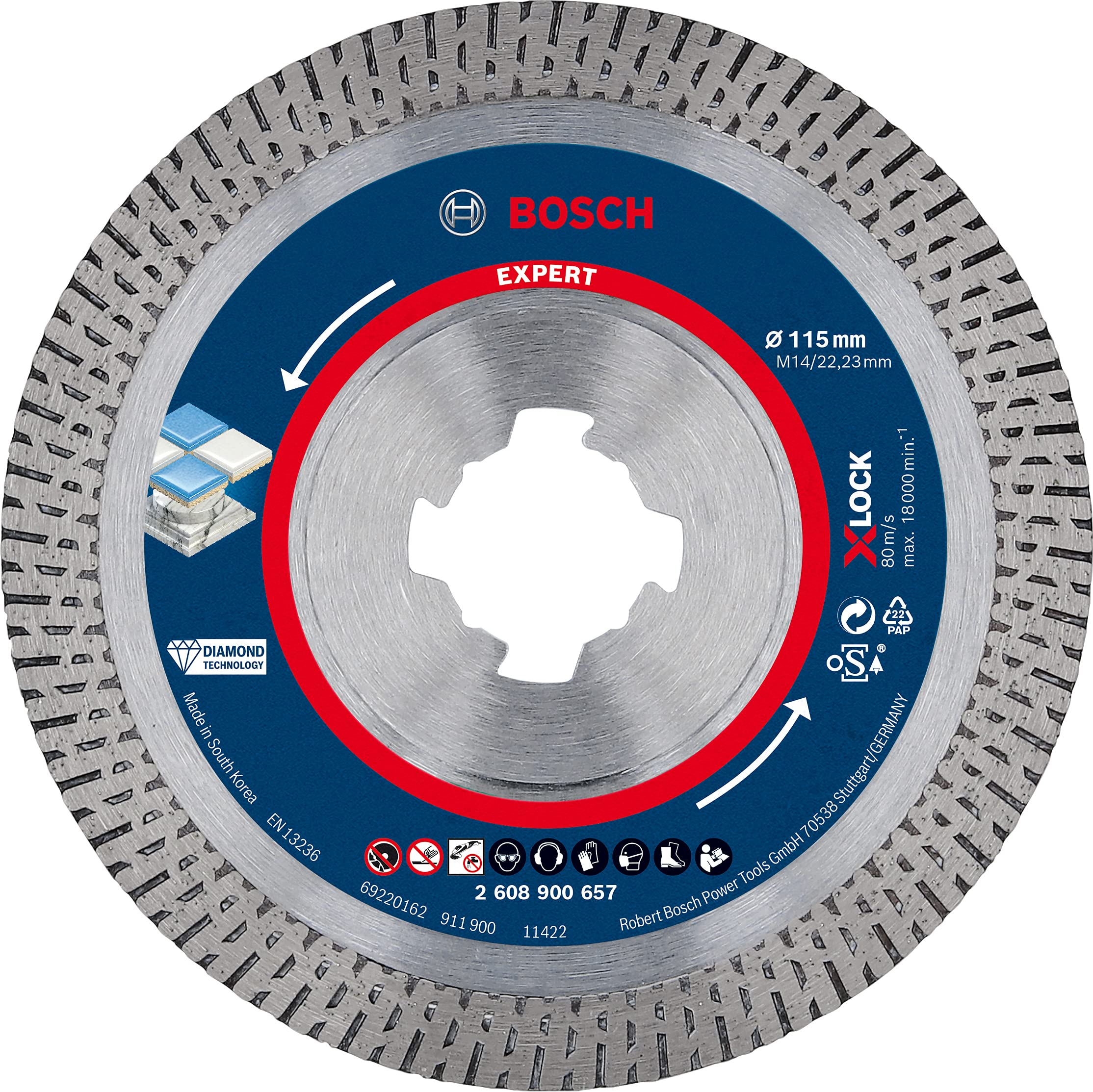 Bosch 1x EXPERT HardCeramic X-LOCK Diamond Cutting Disc (for Hard tiles, Hard stone, Ø 115 mm, Professional Accessory Small Angle Grinder)