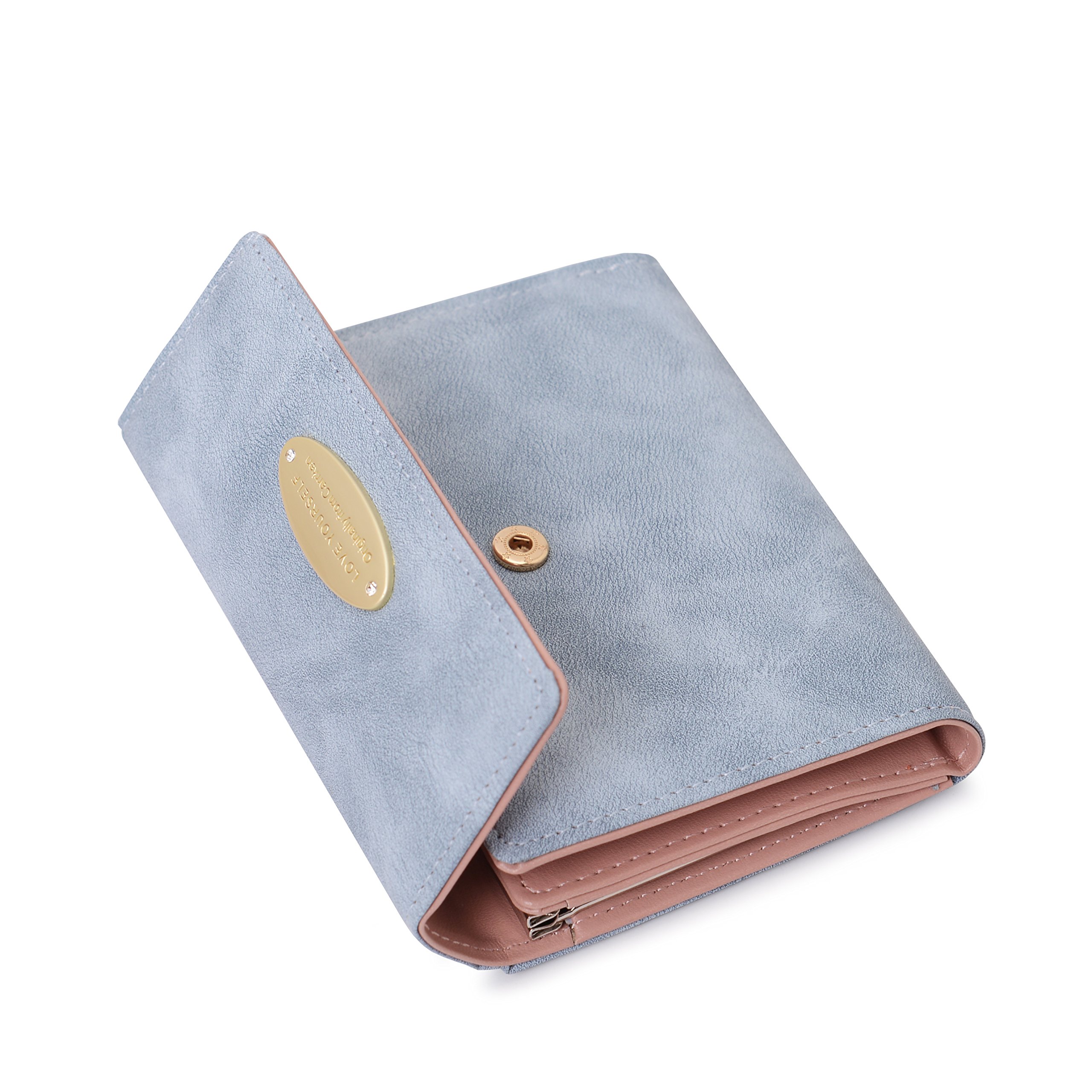 Wallets Women Vodabang Ladies Clutch Purse Soft Frosted PU Leather Credit Card Wallet with Coin Compartment (Blue)