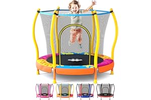 Happin® 55” Toddler Trampoline Indoor & Outdoor Playset, 5FT Kids Trampoline, Ultra Safe Mini Trampoline for Kids with Safety Enclosure Net, Gifts for Birthday with Basketball Hoop