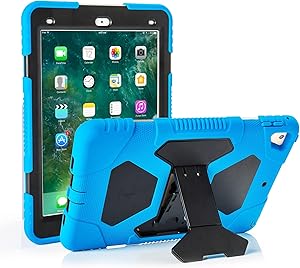 ACEGUARDER iPad 2017/2018 iPad 9.7 inch Case, Shockproof Impact Resistant Protective Case Cover Full Body Rugged for Kids with Kickstand for ipad 5 th/ipad 6 th Generation, Blue Black