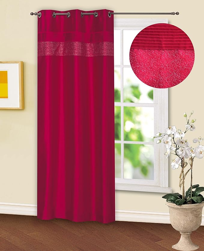 46" x 90" Red Curtains Eyelet Ringtop Reno Luxury Modern Glitter