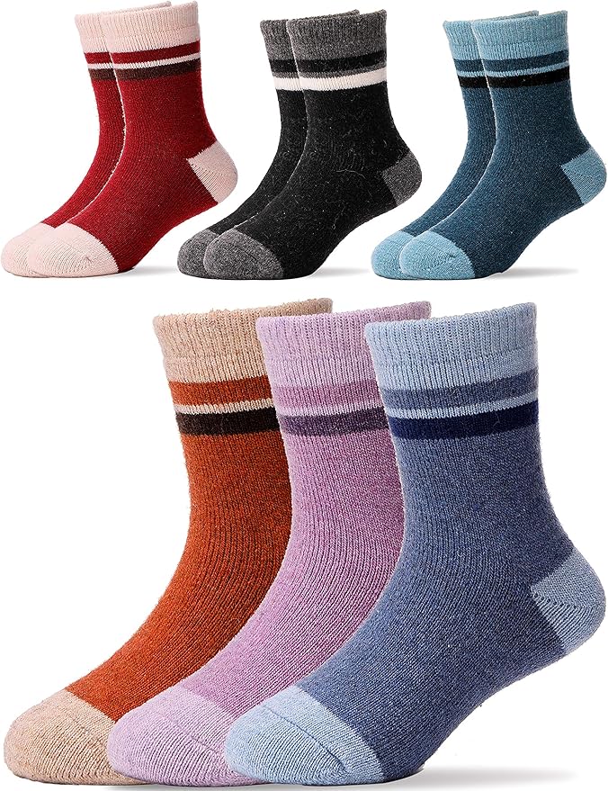 Kids Wool Socks 6 Pairs Toddlers Boys Girls Child Warm Winter Thick