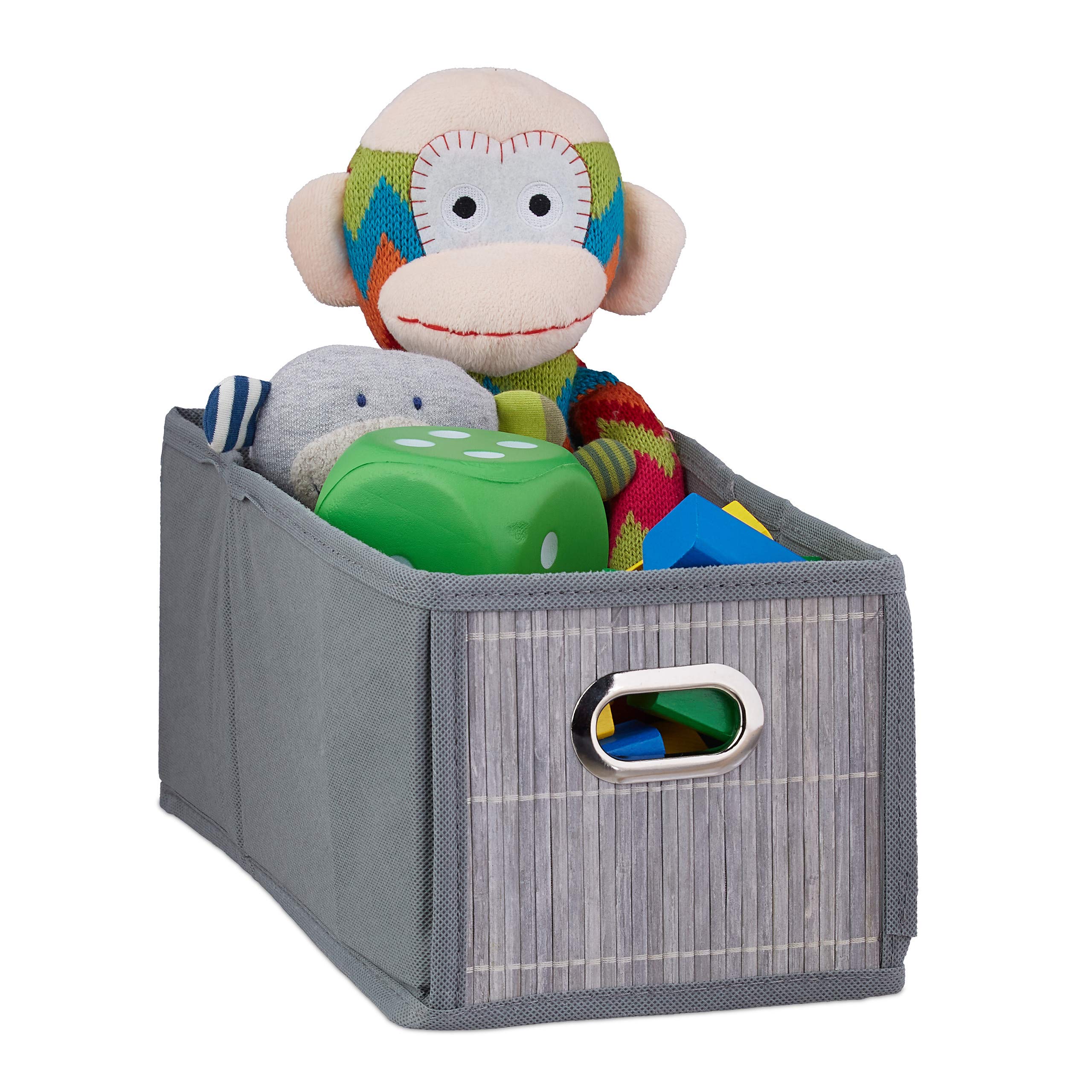 Relaxdays Bamboo Storage Basket, Bathroom Organiser, Rectangular, Narrow Box, HxWxD 14 x 15 x 31 cm, Folding, Grey