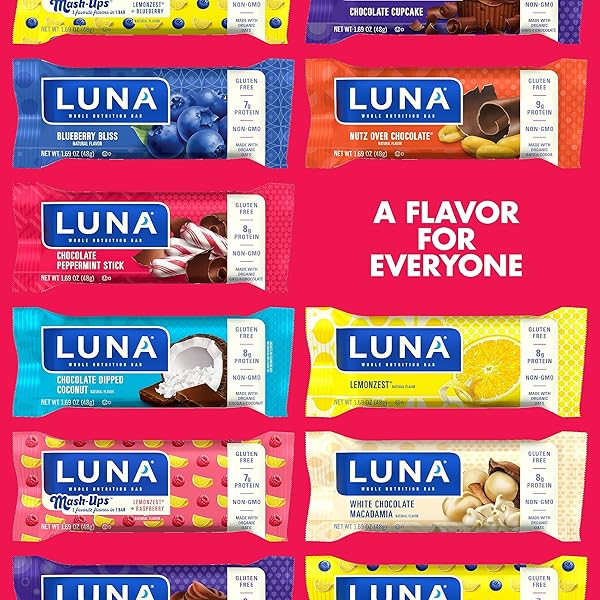 LUNA BAR – CHOCOLATE PEPPERMINT STICK FLAVOR – GLUTEN FREE SNACK BARS – NON-GMO – PROTEIN BARS – MADE WITH ORGANIC OATS – VALUE PACK (12 PACK)